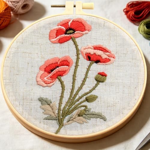 Vintage Flowers Embroidery Kits for Beginners Adults, Floral Hand Embroidery Starter Kit, Stamped Cross Stitch Kits DIY Needlepoint Kits for Beginners Adult, Embroidery Hoop, Thread and Video Tutorial - Image 2
