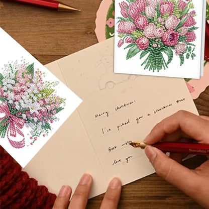TDFERAN Diamond Painting Bouquet Card 6 Set Tulips Cards Art Work Crystal Puzzle Daisies Rose Fenglinghua Diamond Blank Cards with Various Flowers Party Holiday Event Card for All Occasions - Image 5
