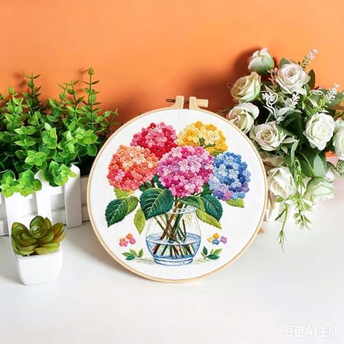 niurenmaoyi Hydrangea Embroidery Kit for Beginners,Sewing Kit for Adults - Image 5