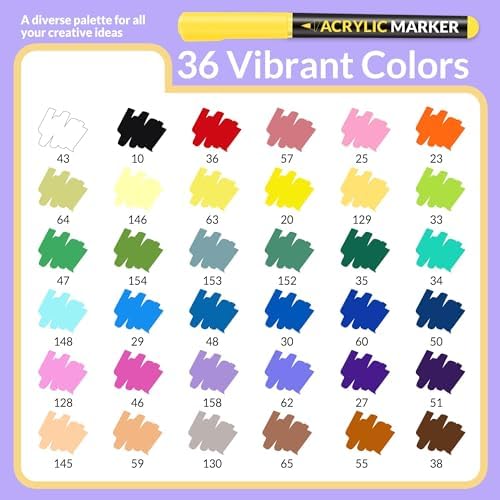 SUNEE Acrylic Paint Markers Brush Tip, 36 Colors Acrylic Markers with Automatic Ink Control System, Waterproof Acrylic Paint Pens for Painting,Wood, Canvas, Glass, Stone, Fabric and Art Supplies - Image 4