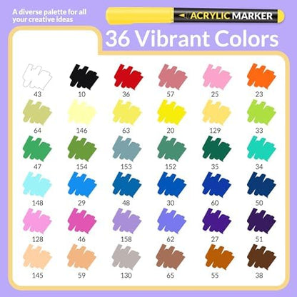 SUNEE Acrylic Paint Markers Brush Tip, 36 Colors Acrylic Markers with Automatic Ink Control System, Waterproof Acrylic Paint Pens for Painting,Wood, Canvas, Glass, Stone, Fabric and Art Supplies - Image 4
