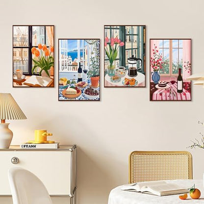 4 Pack Paint by Numbers Kit for Adults with Frame, Window Scenery & Flower - Image 3
