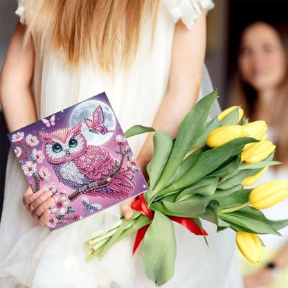 jinglinhh 6pcs Moon Peach Blossoms Owl Butterfly Flowers Diamond Art Painting Greeting Cards with Envelopes, DIY Card Making Kits for Adults, Diamond Art Postcards Holiday Cards Craft Gifts - Image 7
