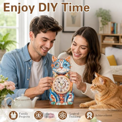3D Puzzles for Adults, Cute Cat Clock 3D Wooden Puzzles Cat Puzzle Clock Kits for DIY Christmas Birthday Gift for Women Mom Men Home Decor Holiday - Image 5