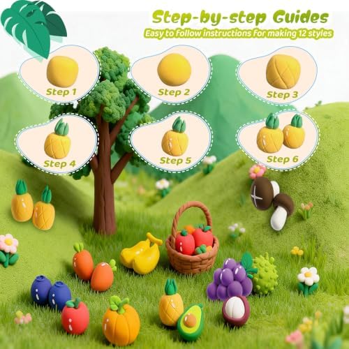 Both idea Air Dry Clay Kit with 12 Fruit Projects – Modeling Clay with Sculpting Tools, Step-by-Step Guide, DIY Arts and Crafts Set for Boys and Girls, Classroom Birthday Party Activity Family - Image 2