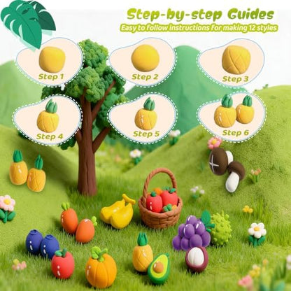 Both idea Air Dry Clay Kit with 12 Fruit Projects – Modeling Clay with Sculpting Tools, Step-by-Step Guide, DIY Arts and Crafts Set for Boys and Girls, Classroom Birthday Party Activity Family - Image 2