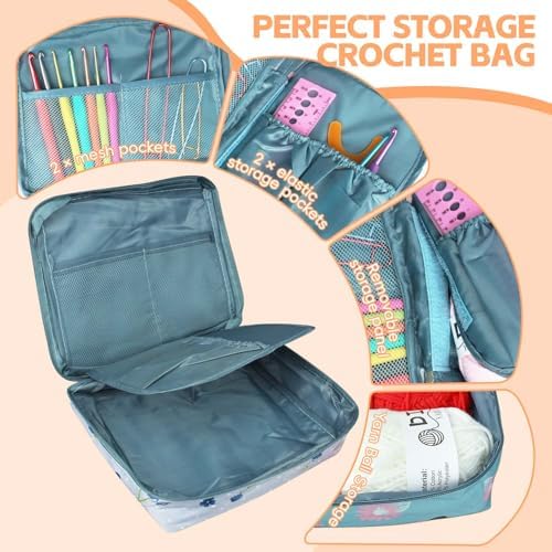 HATINXIA 58pcs Crochet Kit Beginners, Crochet Hook Set with Yarn, Portable Crocheting Kit for Starter, Ergonomic Crochet Needles Tools DIY Knitting Accessories for Experienced Crochet Lovers, Cheery - Image 3