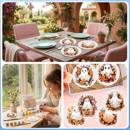 8 Pack Halloween Paint by Numbers Kits Coasters with Holder Cork Pads - Image 6