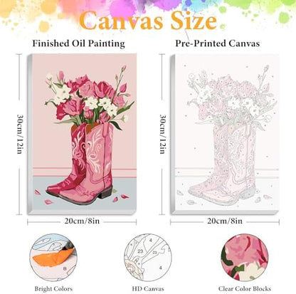 Framed Paint by Numbers Kit for Adults, Western Cowboy Boot Decor 8x12 Inch - Image 2