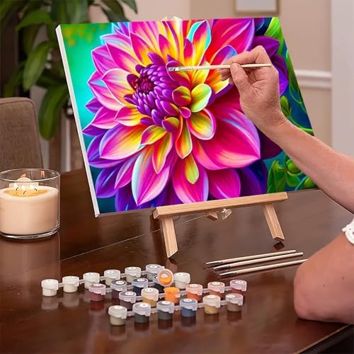 MaiMMaledy Paint by Numbers Kit for Adults Beginners, 8Wx12L inch Canvas Pictures with Framed, Drawing Painting Works with Wooden Triangle Easel, Acrylic Pigment, Lotus Flower - Image 2