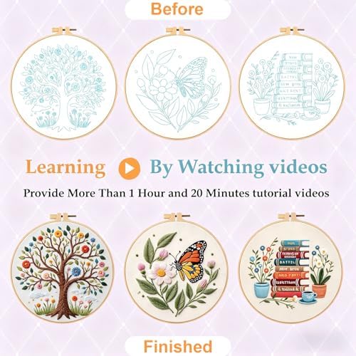 FEIYUENO 3 Sets Embroidery Stitch Kit for Beginners Adults (Tree Book) - Image 3