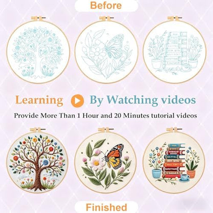 FEIYUENO 3 Sets Embroidery Stitch Kit for Beginners Adults (Tree Book) - Image 3