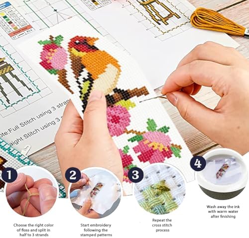 ORIGACH 6 Set Wild Bird Blossom Cross Stitch Bookmark Kit for Beginner - Image 4