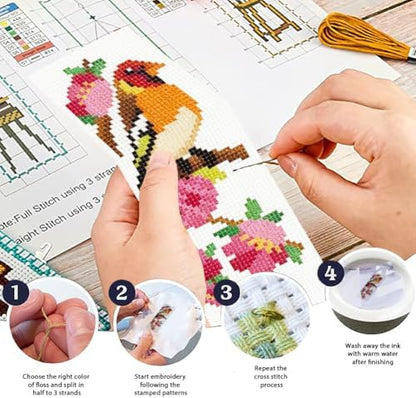 ORIGACH 6 Set Wild Bird Blossom Cross Stitch Bookmark Kit for Beginner - Image 4