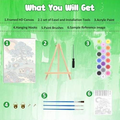 MAXBYE Framed Paint By Numbers Kits for Adults with Wooden Easel, DIY New Zealand House Adult Paint by Number Kits, Oil Acrylic Paintings Kit for Beginners Gift Home Wall Garden Decor 10×14 Inch - Image 6