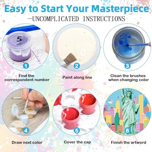 EggSun 6 Pack Framed Paint by Numbers Kit for Adults,Beginners with Wooden Easel,DIY Acrylic Oil Painting Paint by Numbers Kits on Canvas for Home Decor(Scenery-Cityscape,8x12Inch) - Image 4