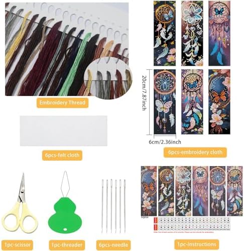 NEGEKFKX 6 Pcs Dreamcatcher Cross Stitch Bookmark Kit for Adult Beginners - Image 2