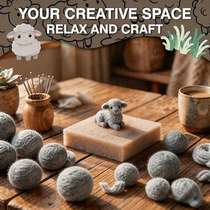 DIY Needle Felting Kit Cute Gray Lamb Lying – Needle Felting Starter Kit with Fiber Roving, Needles, Felting Pad & Instructions | Felted Farm Animal Kit for Beginners Adults | DIY Craft Gift - Image 6