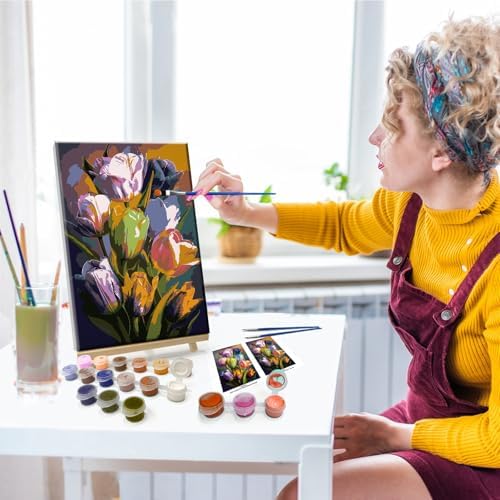 JOOZ Paint by Numbers Kit for Adults Flowers Paint by Number with Frame Floral Paint by Number with Easel Tulip Digital Oil Painting Kits for Gift Home Wall Decor 7.87x11.81 Inch - Image 4