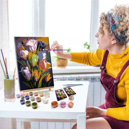 JOOZ Paint by Numbers Kit for Adults Flowers Paint by Number with Frame Floral Paint by Number with Easel Tulip Digital Oil Painting Kits for Gift Home Wall Decor 7.87x11.81 Inch - Image 4