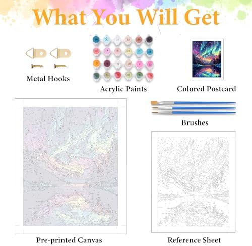 Paint by Numbers Kit for Adults, Aurora Borealis & Mountain, 16x20 Inch - Image 5