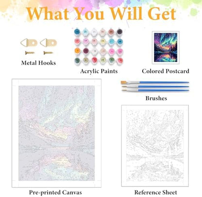 Paint by Numbers Kit for Adults, Aurora Borealis & Mountain, 16x20 Inch - Image 5
