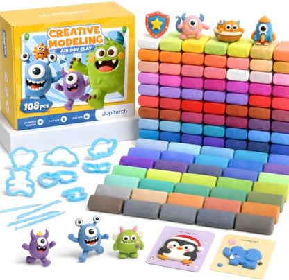JUPITEARTH Air Dry Clay for Kids, 108 Colors Modeling Clay Kit by JUPITEARTH