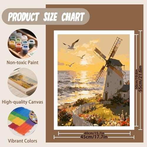 XTCIXAL Paint by Numbers Kit for Adults, Windmill, 16X20 Inch - Image 4