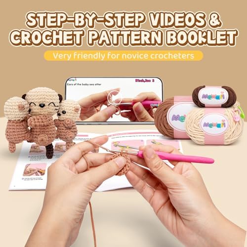 Mewaii Crochet Kit for Beginners, 3 Pack Sea Otter Craft Set - Image 4