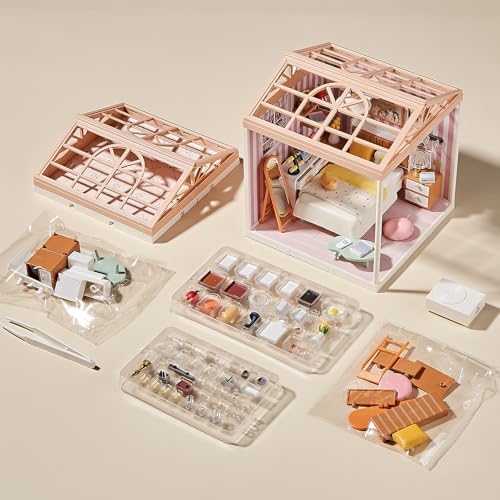 DIY Miniature Bedroom Kit, 82Pcs Cozy Dollhouse Room with LED Light - Image 6