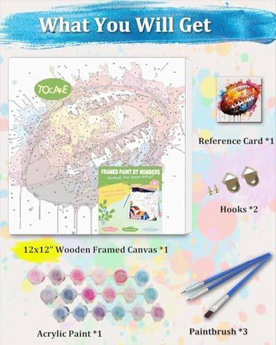 TOCARE Framed Paint by Numbers Kit for Adults Beginners & Kids Ages 8-12,12x12inch American Football Paint by Number with Frame, Cartoon Sports Football Paint by Numbers Framed Canvas (Without Easel) - Image 3