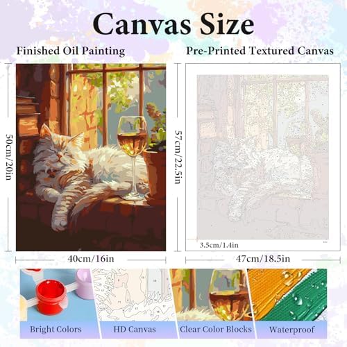 Paint by Numbers Kit for Adults, Sleeping Cat Number Painting Canvas Kit - Image 3