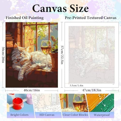 Paint by Numbers Kit for Adults, Sleeping Cat Number Painting Canvas Kit - Image 3