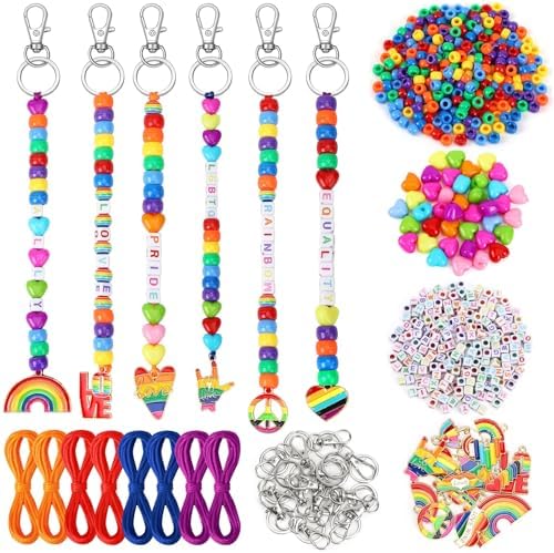 AUGSUN 713pcs Pride Bead Keychain Making Kit LGBT Rainbow Keychain Craft by AUGSUN