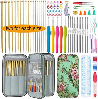 Mdoker 95pcs Knitting Needles Kit&Crochet Hooks Set 36 Straight Bamboo Knitting Needle 12 Small Size Lace Crochet Hook 5 Ergonomic Crochet Needles Knitting Set with Knitting Supplies&Accessories by Mdoker