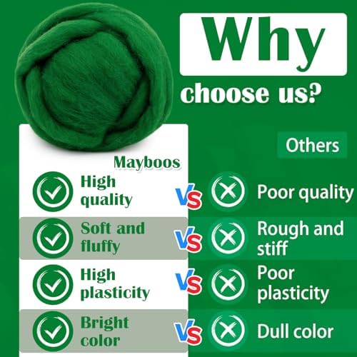 Mayboos 1.76oz Green Natural Wool Roving, Needle Felting Wool - Image 6