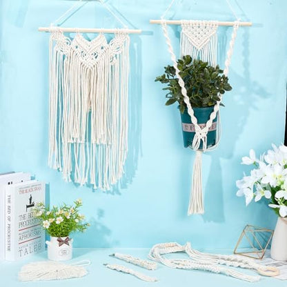 INFUNLY 8 in 1 DIY Macrame Kit All in One Macrame Kits for Adults Beginners White Macrame Wall Hanging Ornaments for Decoration Easy Macrame Keychain Kits Macrame Plant Hanger Kit with Instruction - Image 3