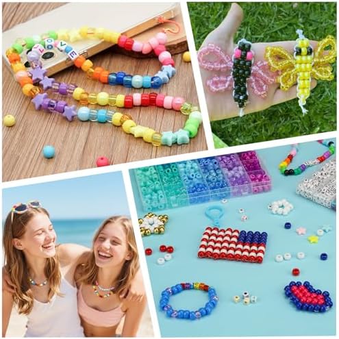 Gionlion 4200Pcs Pony Beads for Bracelet Making Kit, 48 Colors Kandi Beads Bracelet Kit, 2500PCS Rainbow Candy, 1700PCS Friendship Letter Bead with 20 Meter Elastic Strings - Image 6