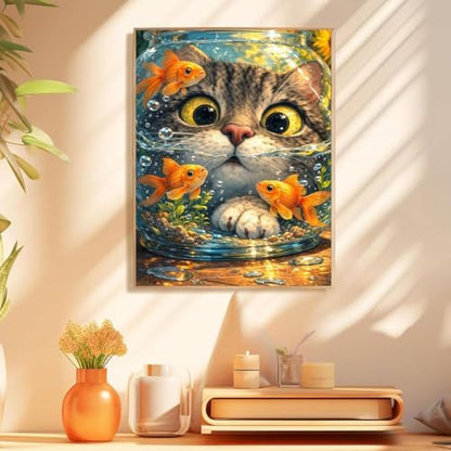 Cat Goldfish Paint by Numbers Kit for Adults Framed Canvas, Frameworkless - Image 4