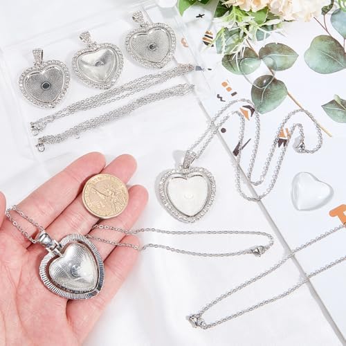 24Pcs 6 Sets Pendant Tray Set Heart Bezel Trays with Glass Cabochons and Chain Shiny Rhinestone Double Sided Rotatable Charm for Jewelry Making Supplies DIY Necklace Birthday Gift Adults - Image 3