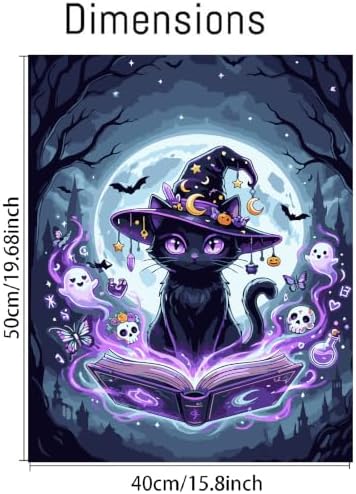 Clendo Magic Cat Paint by Numbers Kit for Adults - Halloween Adult Paint by Number Kits on Canvas Without Frame for Beginner, Oil Painting by Numbers Kit for Gift Home Wall Decor 16x20 Inch - Image 2