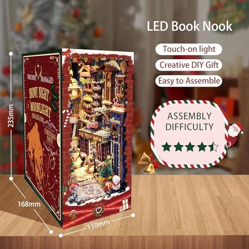 DIY Miniature House Kit, Mini House Building Kit, DIY Book Nook Kit, Tiny Model House for Adults to Build, Beginner 3D Wooden Book Nook, for Family Friends (Christmas time B) - Image 2