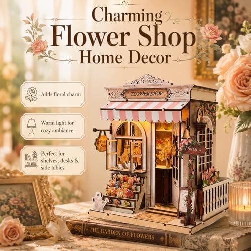Book Nook Kit, Flower Shop Model Craft Kits, DIY Miniature House Kit - Image 2