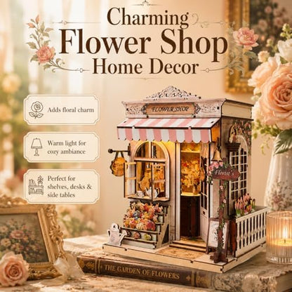 Book Nook Kit, Flower Shop Model Craft Kits, DIY Miniature House Kit - Image 2