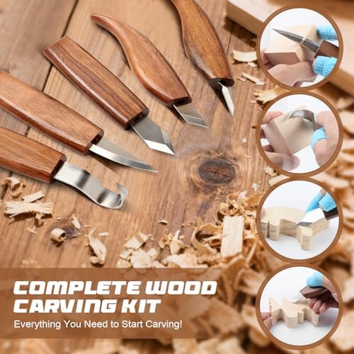 Wood Carving Kit,38pcs Wood Carving Tools with 9 Wood Carving Knives,3 Detail Knives,14 Basswood Blocks,Ergonomic Handle Design,Thick Leather Storage Bag,Whittling Kit for Beginners Adults Kids Hobby - Image 3