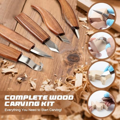 Wood Carving Kit,38pcs Wood Carving Tools with 9 Wood Carving Knives,3 Detail Knives,14 Basswood Blocks,Ergonomic Handle Design,Thick Leather Storage Bag,Whittling Kit for Beginners Adults Kids Hobby - Image 3