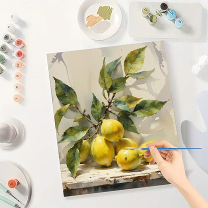 Still Life Paint by Numbers Kit for Adults - DIY Lemons Branch with Leaves Painting on Rolled Canvas 16x20 Inches, Acrylic Paint Set, Suitable for Beginners, Art for Home Decoration or Gifts - Image 4