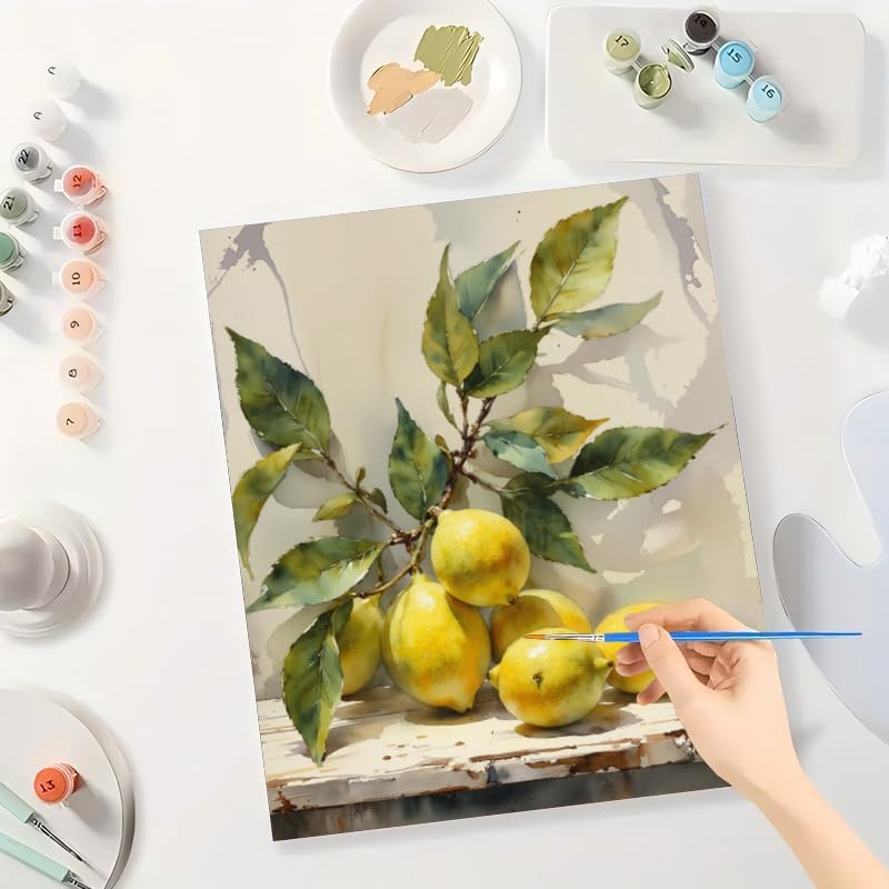 Still Life Paint by Numbers Kit for Adults - DIY Lemons Branch with Leaves Painting on Canvas 16x20 Inches, Acrylic Paint Set, Suitable for Beginners, Art for Home Decoration or Gifts - Image 3
