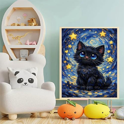 xackcme Cat Paint by Numbers for Adults - Starry Sky Paint by Number on Canvas Without Frame, DIY Black Cat Oil Painting for Gift Home Wall Decor (16x20 inch) - Image 5