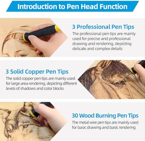 FIRElood Wood Burning Tool, Wood Burner kit Pen 200~750℃, Wood Burning kit with Digital Thermometer Temperature Adjustable Temperature, 2 pyrographic Wood Burning pens, 36 Wood Burning Pen Tips - Image 5